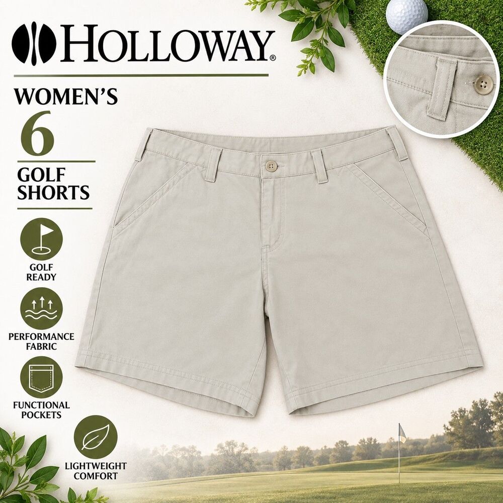 Holloway Women's 6 Beige Golf Performance Shorts Flat Front Pockets